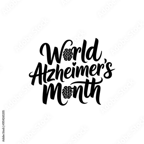 World alzheimers month typography with brain icons and script lettering design