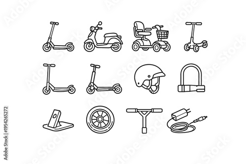 Compact generation scooter three electric simple vector seated wheel icon charger image