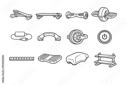 Light board carrying vector footpad motor icons compact charger longboard led icon