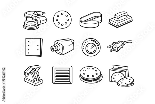 Replacement block backing sandpaper sanding disc diy vector bag pad tools icons