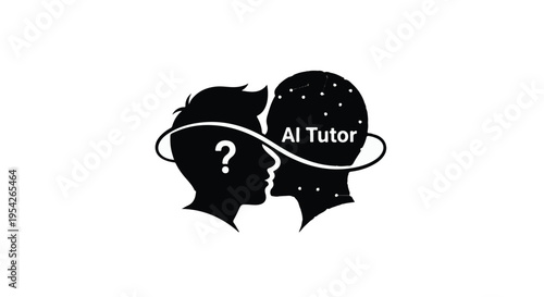 AI tutoring concept with human and robotic minds merging