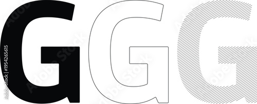 Three G Letters Showing Different Styles: Solid Black Outline and Striped