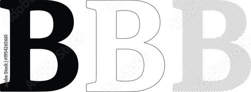 Three Letter B Variations Solid Outline and Hatch Fill Vector Illustration
