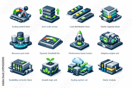 Block set threshold isometric adaptive controller tile control capacity vector growth icon