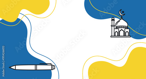 Mosque and boat on water background.