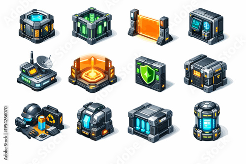 Generation node element energy icon vector reserve tile image storage barrier vault