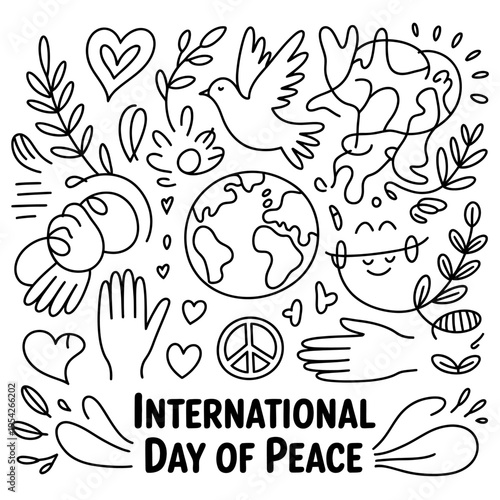 International day of peace doodles with earth dove hands