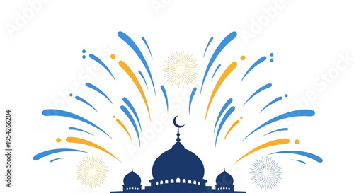 Eid Mubarak Islamic Mosque Celebration Graphic.