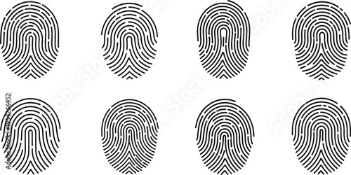 Human Fingerprint Scan Pattern Set for Biometric Security Identity Verification Cyber Safety and Forensic Investigation Vector Illustration