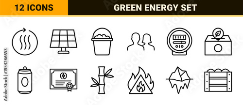 Sustainability and Ecology Professional Line Icons Featuring Renewable Energy Green Technology Corporate Social Responsibility and Environmental Conservation