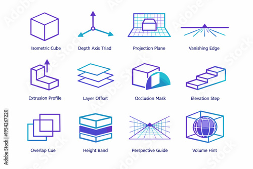 Perspective occlusion generation vanishing projection vector simple isometric image icon cue plane