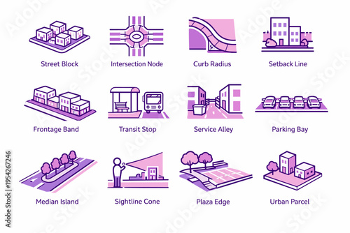 Intersection sightline image parking icon street simple plaza block vector radius urban
