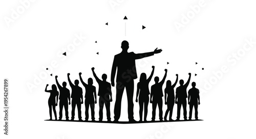 business team leader standing with raised hands silhouette