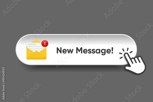 New message notification concept on realistic smartphone mockup. New email pop up. Incoming, open messaging. Chatting, mail, post, letter symbol, sign, emblem with new notification for UI UX website