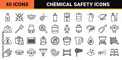 Pest Control and Chemical Safety Outline Symbols featuring Professional Minimalist Monoline Geometry for Industrial and Residential Utility.