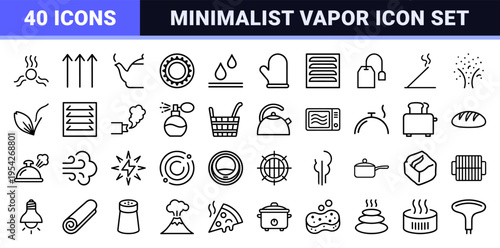 Professional Steam and Heat Visual Symbols featuring Ultra-Minimalist Monoline Aesthetic for Commercial Food and Beverage Interface Design.