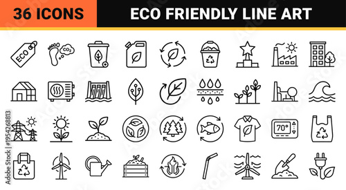 Sustainability and Renewable Energy Ultra-Minimalist Monoline Icons for Environmental Conservation and Green Technology Interface Design