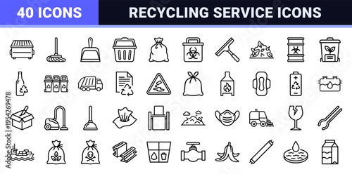 Waste Management and Sanitation Services Geometric Line Art Set for Modern Industrial Utility and Eco Friendly Recycling Interface Design