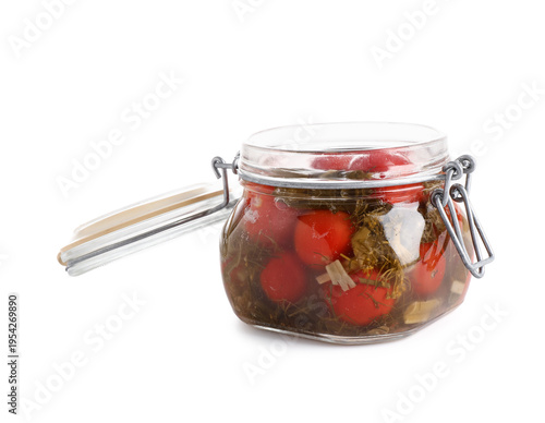 Glass jar with tasty canned...