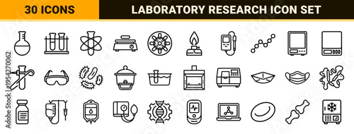 Biotechnology and Laboratory Science Ultra-Minimalist Monoline Outline Icons for Professional Research and Scientific Diagnostic UI Design