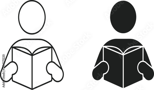 Photos Simple Vector Icon Set of Person Reading a Book, Minimalist Black and White Read