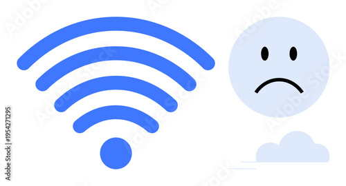 wireless connectivity issue. wireless symbol paired with a sad face network problems. Ideal for thumbs up internet failure, network troubleshooting, online access, or digital communication barriers