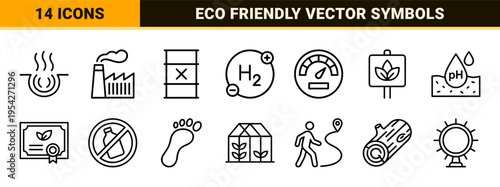 Sustainable Green Energy and Environmental Conservation Ultra-Minimalist Geometric Vector Line Art Icon Set for Renewable Technology Projects