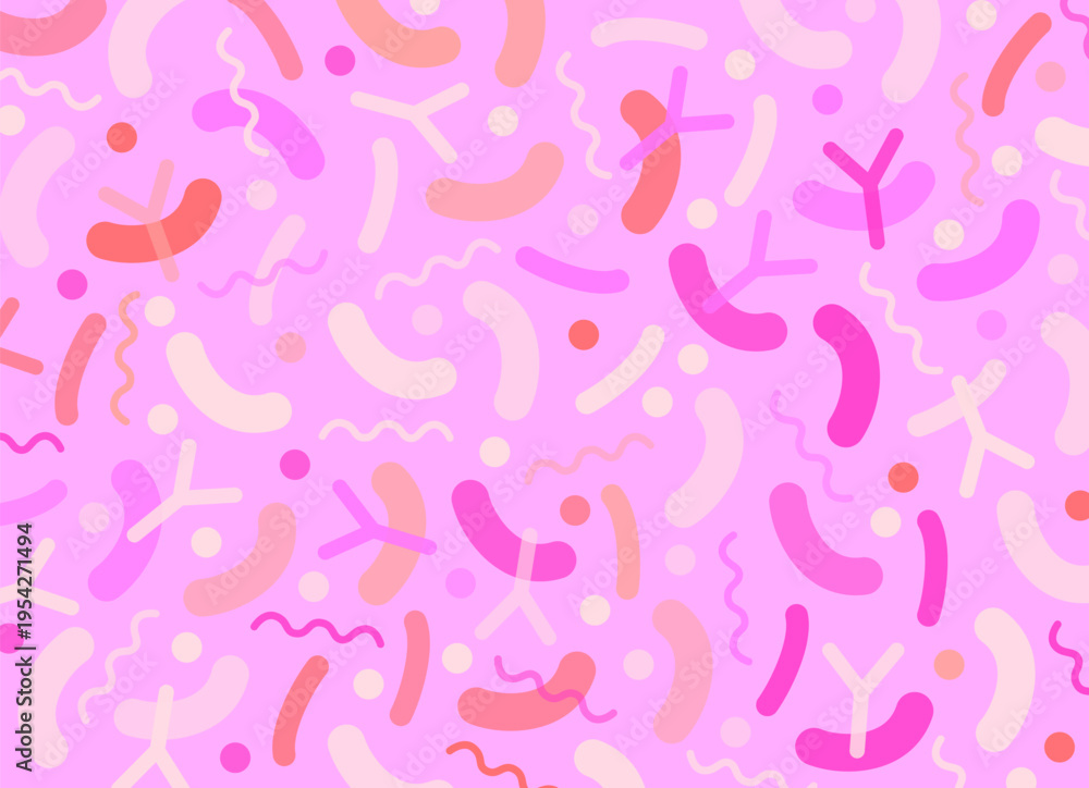 Fototapeta premium Probiotics Live Bacteria Background. Seamless pattern of probiotics and prebiotics. Microflora background. Bifidobacteria