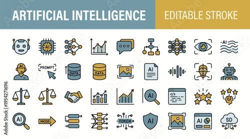 Colorful artificial intelligence illustration with robotic brain and futuristic elements in a technological environment