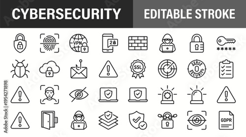 Black and white cybersecurity illustration with shield and lock symbols on a clean background