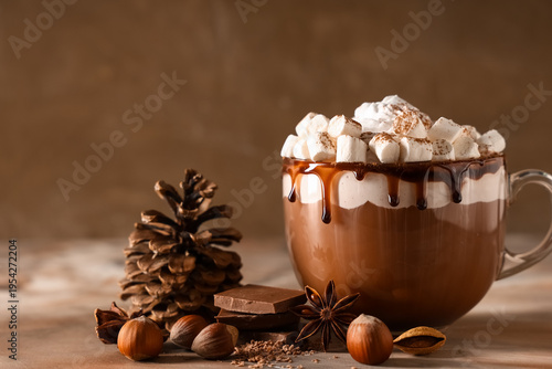 Glass cup of hot cocoa drin...