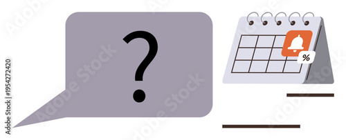 Time management, reminders, notifications, communication, decision-making, scheduling tasks. Speech bubble with question mark and calendar with alert notification. Time management and reminders