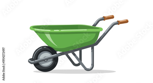 Green garden wheelbarrow vector illustration isolated on white background