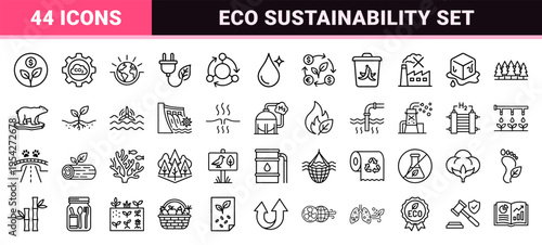 Climate Action and Environmental Sustainability Ultra-Minimalist Monoline Icons for Carbon Neutrality and Green Energy Corporate Governance