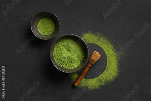Bowl of fresh matcha tea wi...
