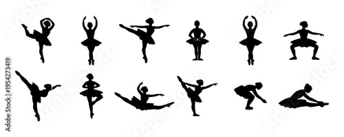 Ballerina Silhouette Set – 12 Ballet Dance Poses Black Vector Icons Collection