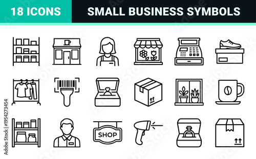 Small Business Retail Shop Ultra Minimalist Monoline Icons for Professional UI UX Design Assets and Brand Agency Visuals
