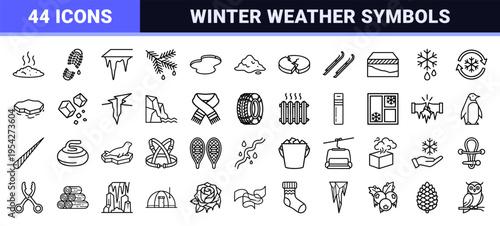 Cryosphere and Glacial Melting Process Geometric Line Art Symbols for Climate Science and Winter Season Professional Infographics