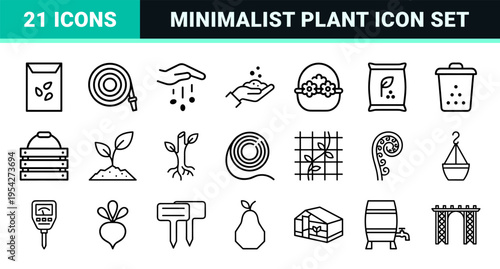 Gardening and Botany Ultra-Minimalist Monoline Geometric Line Art Icons for Professional Horticulture Apps and Sustainable Landscape Design UI