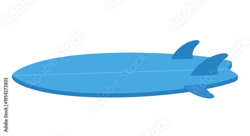 Minimalist blue surfboard illustration with fins ideal for summer and ocean designs
