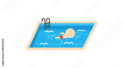 Minimalist Illustration of a Swimmer in a Rectangular Swimming Pool with Ladder