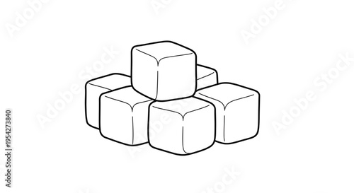 Minimalist line art depiction of ice cubes stacked creating a cubic formation graphic element