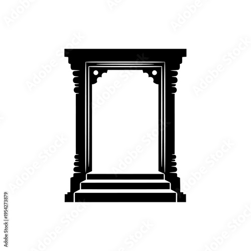 Silhouette of an ornate, traditional doorway with steps, symbolizing entry and passage