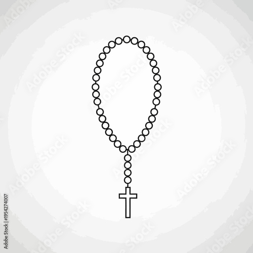 Outline illustration of a Christian rosary with a cross at the end, symbolizing faith and prayer, against a textured background