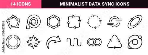 Circular Process Flow and Iterative Cycle Outline Icons for Data Synchronization Professional Minimalist Geometric Metadata Architect Assets