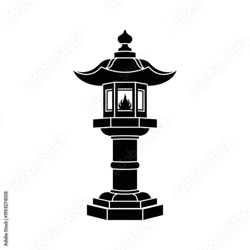 A traditional Japanese stone lantern silhouette, often seen in gardens and temples, symbolizing peace and tranquility