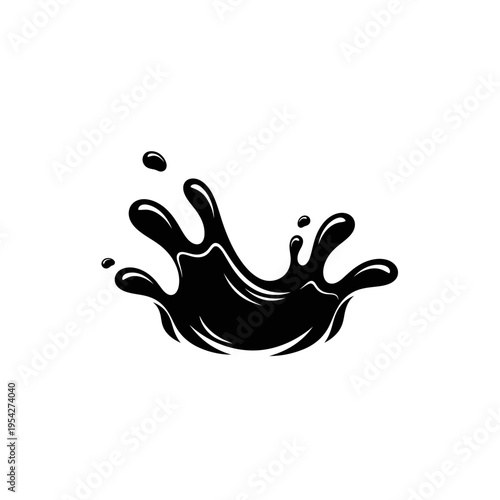 Black ink splash illustration with droplets, representing liquid or fluid dynamics
