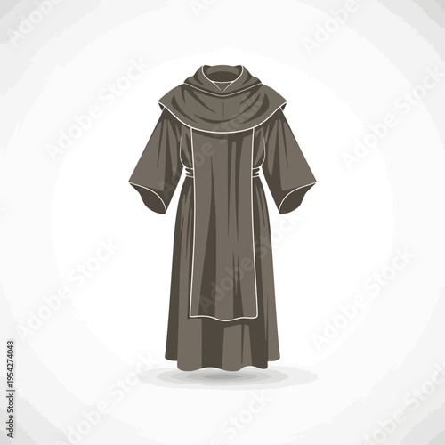 Illustration of a traditional monk's habit, a long brown robe with a hood and a white accent trim, symbolizing religious life and asceticism