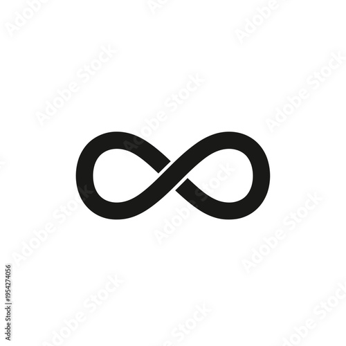 Classic black infinity symbol graphic, representing endlessness, eternity, continuous flow, and limitless potential. Universal emblem for perpetual harmony