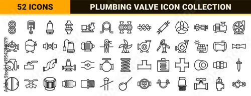 Industrial Fluid Dynamics and Water Pump Outline Icons featuring Ultra-minimalist Monoline Geometric Engineering Symbols for Technical Diagrams